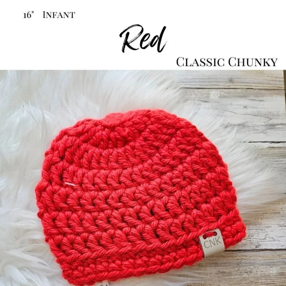 Classic Chunky Knit Crochet Hat- Red